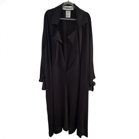 Juan Carlos Obando Jackets & Blazers - Juan Carlos Obando Womens Streamer Trench Coat Black Viscose Duster Bow Cuff NEW